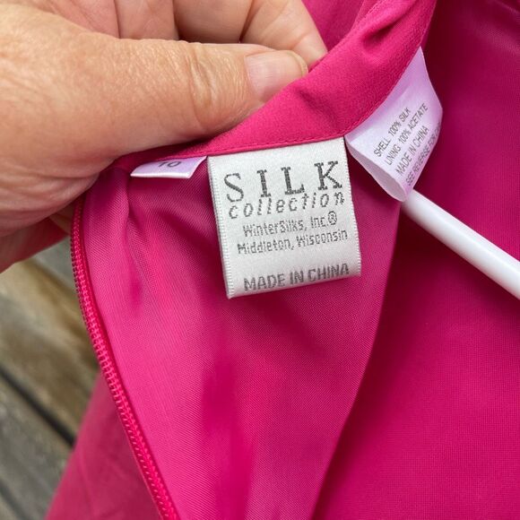 Silk Collection Bright pink 100% silk size 10 lined sheath dress. - Picture 4 of 6